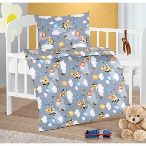 Bellatex Dětské bavlněné povlečení do postýlky Agáta Medvídek šedá, 90 x 135 cm, 45 x 60 cm