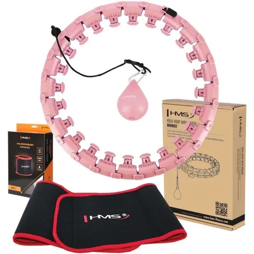 HMS SET HHW01 + BR163 Sada masážní obruče se závažím a zeštíhlujícího pásu, růžová, velikost