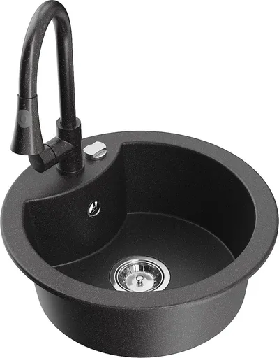 MEXEN/S Diego granitový dřez 1-miska včetně baterie Elia, černá kropenatá 6512-76-670101-76