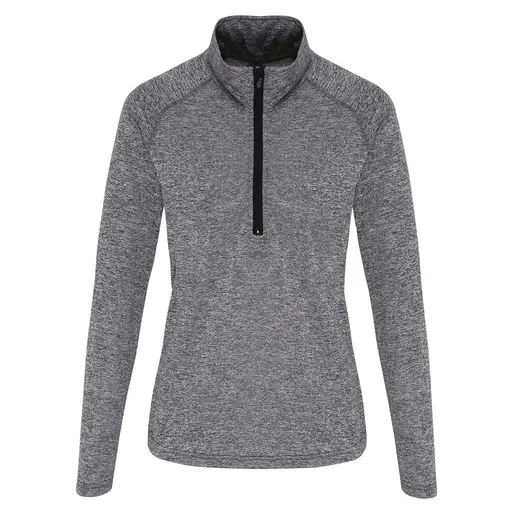 TriDri® Dámské tričko s dlouhým rukávem a 1/4 zipem - Černý melír / černá | XL