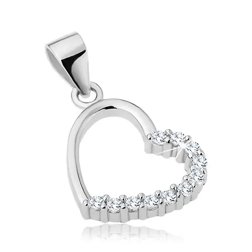 Stříbrný přívěsek 925, obrys souměrného srdíčka se zirkonovou polovinou