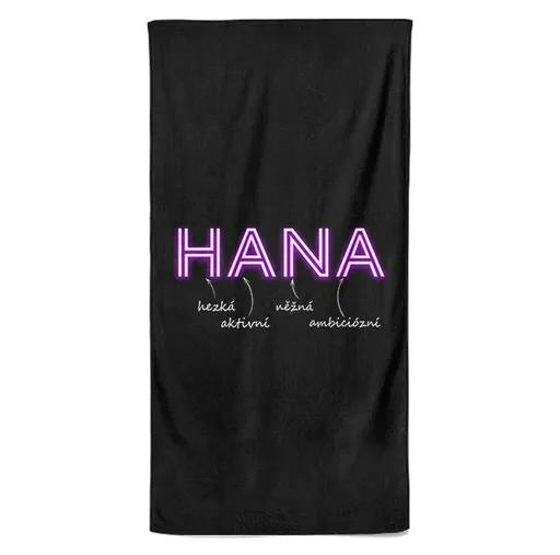 Osuška Ženská jména – NEON (Jméno: Hana, Velikost osušky: 100x170cm)
