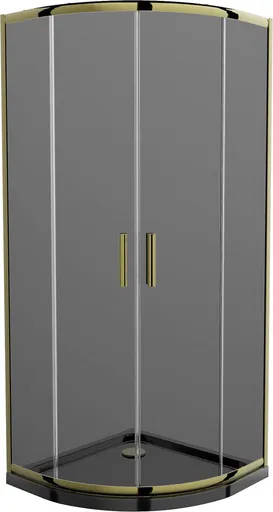 MEXEN/S Rio sprchový kout čtvrtkruh 90x90, grafit, zlatá + černá vanička se sifonem 863-090-090-50-40-4170G