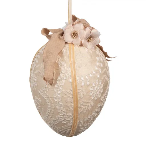 Béžové závěsné vajíčko s výšivkou a mašlí Fancy - Ø 20*28 cm Clayre & Eef
