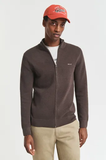 KARDIGÁN GANT COTTON PIQUE ZIP CARDIGAN BROWN MELANGE