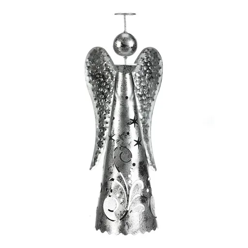 Vánoční kovová dekorace Anděl na čajovou svíčku, stříbrná