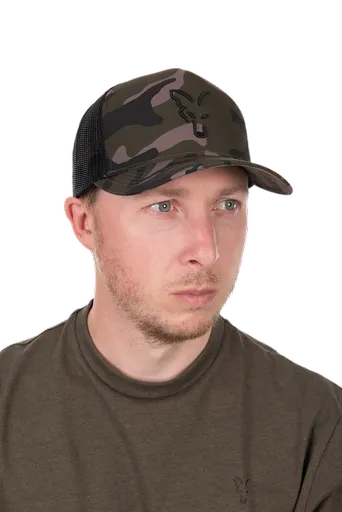 Fox kšiltovka black camo trucker cap