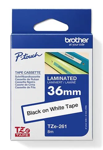 Brother originální páska do tiskárny štítků, Brother, TZE-261, černý tisk/bílý podklad, laminovaná, 8m, 36mm