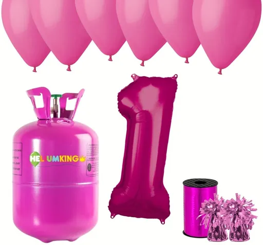 HeliumKing Helium párty set na 1. narozeniny s růžovými balóny