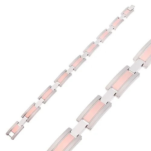 Ocelový náramek, články stříbrné a měděné barvy, matné okraje