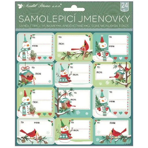 Anděl Přerov Samolepicí jmenovky na dárky s glitry 18x18cm, 24ks