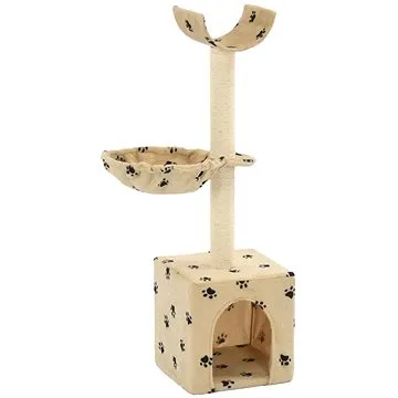 Shumee Škrabací odpočívadlo 30 × 30 × 105 cm béžové s tlapkami (8718475600268)