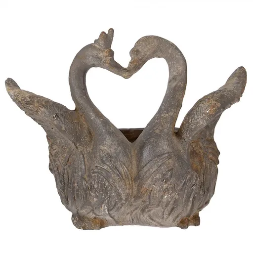 Šedý antik květináč zamilované labutě Swan Baroque - 49*27*37 cm Clayre & Eef