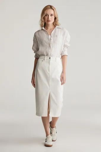 SUKNĚ GANT WHITE DENIM SLIT SKIRT EGGSHELL