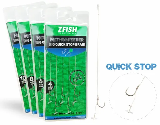 Zfish návazec method feeder rig quick stop braid 10 cm 5 ks - velikost háčku 6