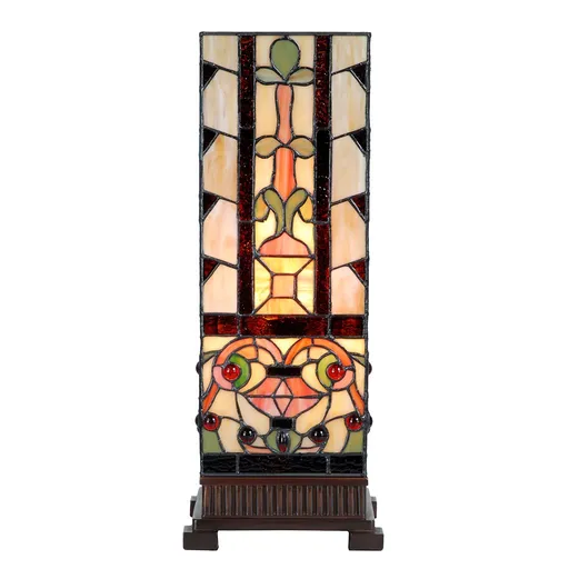 Béžovo-hnědá hranatá stolní lampa Tiffany Squillo - 18*18*45 cm E27/max 1*40W 5LL-6314