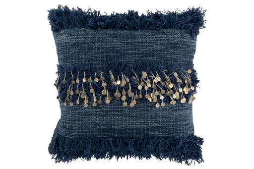 Tmavě modrý polštář s flitry a třásněmi - Ø 45*1 cm 3476