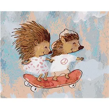 Ježek s kamarádem na skateboardu, 40×50 cm, bez rámu a bez vypnutí plátna (6056540)