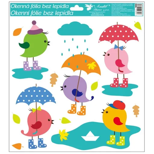 Okenní fólie ptáčci 33x30 cm ptáčkové v dešti