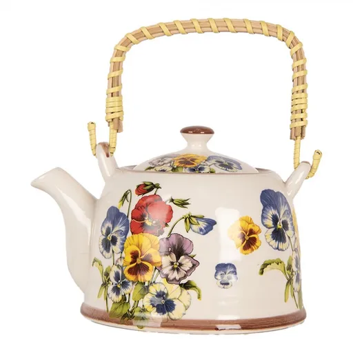 Krémová konvička s maceškami a se sítkem - 18*14*12 cm / 800 ml 6CETE0172