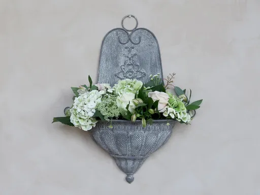 Šedý nástěnný box na květiny ve starém francouzském stylu - 41*17*54cm 60024600 (60246-00)