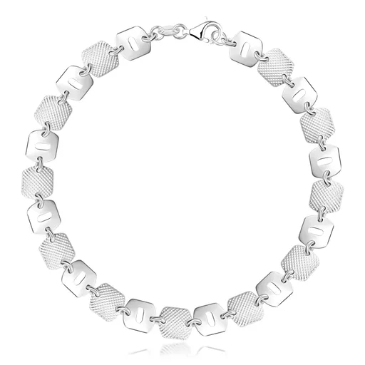 Náramek ze stříbra 925 - mřížkované a hladké čtverečky