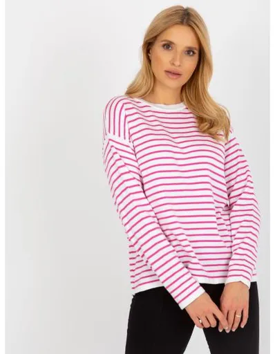 Fuchsiový dlouhý svetr plus size se vzory