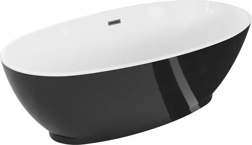 MEXEN/S Bilbao volně stojící vana 180 x 90, bílá/černá, sifon a přepad grafit kartáčovaná 51311809075-66