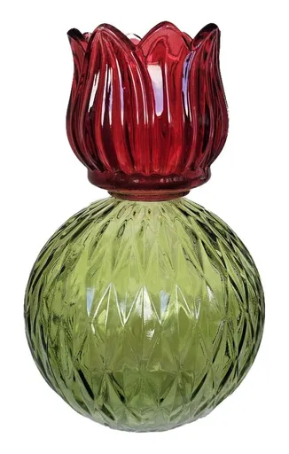 Červený skleněný svícen/ váza tulipán Love Tulip - Ø 11*17 cm 314039_červená