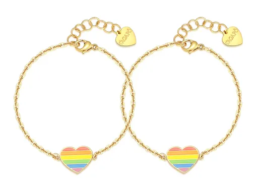 S'Agapõ Set pozlacených náramků Duhová srdíčka Me + You SEY13