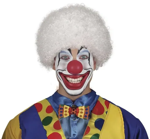PARUKA KLAUN - šašek - BÍLÁ - AFRO - GUIRCA