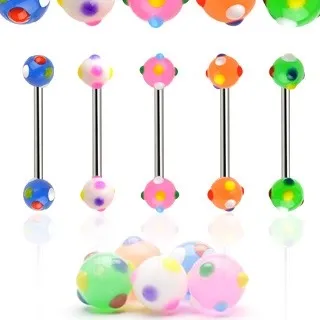 Piercing do jazyka barevné puntíky - Barva piercing: Bílá