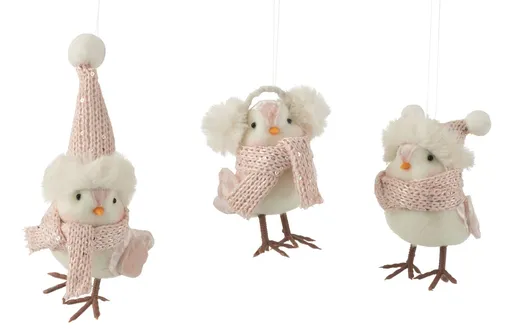 3ks bílo-růžová závěsná ozdoba ptáček - 7*10*18 cm  J-Line by Jolipa