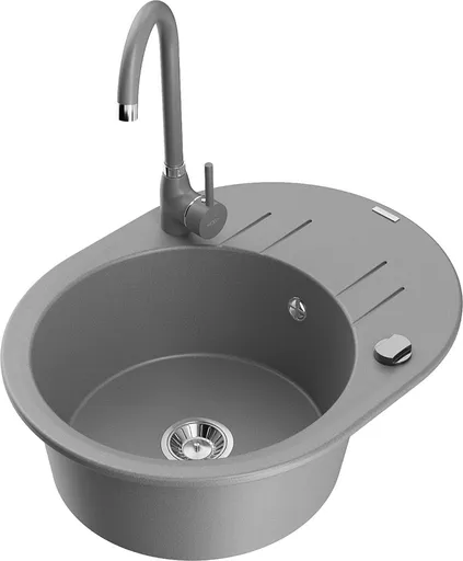 MEXEN/S Kevin granitový dřez s odkapávačem včetně baterie Telma, šedá 6517-71-670200-71