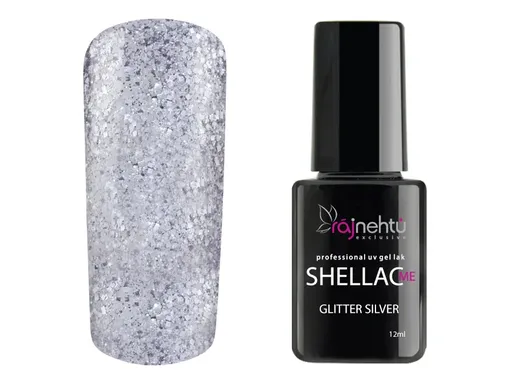 Ráj nehtů UV gel lak Shellac Me 12ml - Glitter Silver