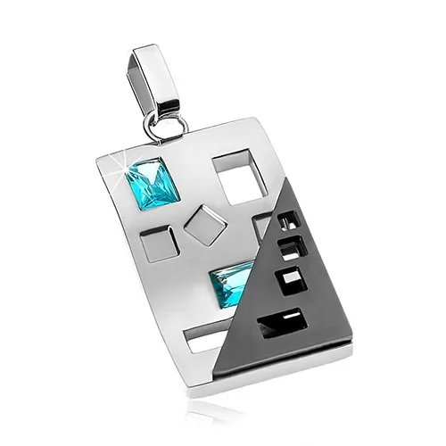 Přívěsek z chirurgické oceli s geometrickými tvary a modrými zirkony