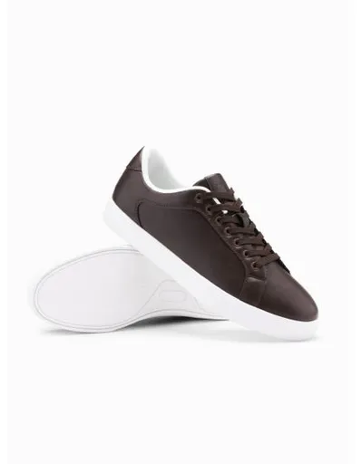 Pánské klasické tenisky s vysokou podrážkou – tmavě hnědé V2 OM-FOCS-0165