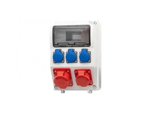 Zásuvková skříň 9M 32A 5p, 16A 5p, 3x230V - 9 modulů s jističi a chráničem - 10kA