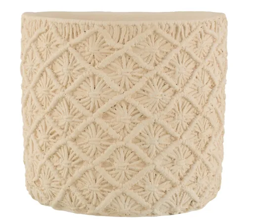 Béžový cementový květináč s drhaným vzorem Ibiza Macramé - Ø30*28 cm J-Line by Jolipa