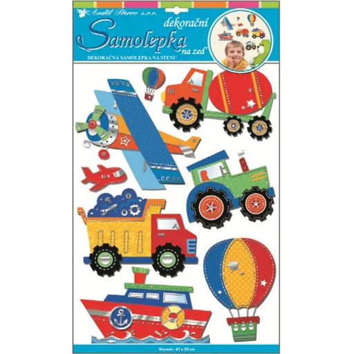 Samolepky na zeď z tvrdého papíru dopravní prostředky 41x29cm