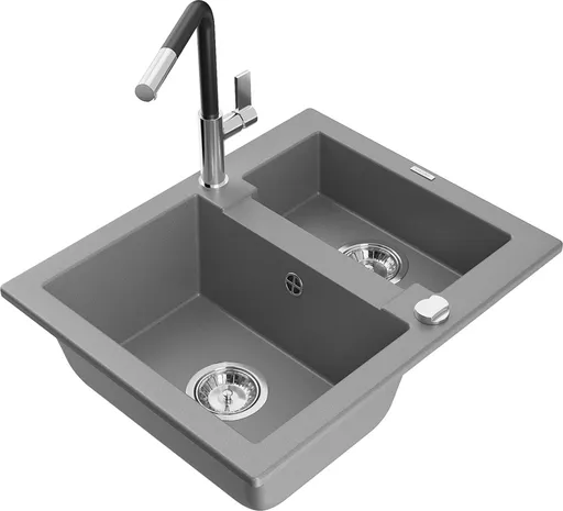 MEXEN/S Carlos granitový dřez 1.5 včetně baterie Flora, šedá 6518-71-670401-07