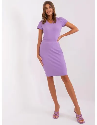 Světle fialová bavlněná sukně basic s pruhy