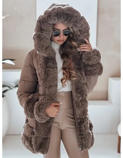 CITYGLANCE dámská zimní bunda s kožešinou hnědá