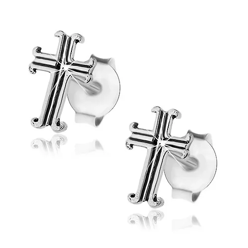 Stříbrné 925 náušnice, patinovaný liliový kříž, puzetové zapínání