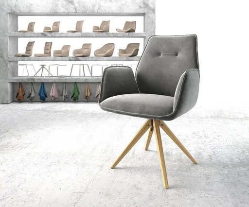 Otočná židle Zoa-Flex šedá samet dřevěná podnož hranatá