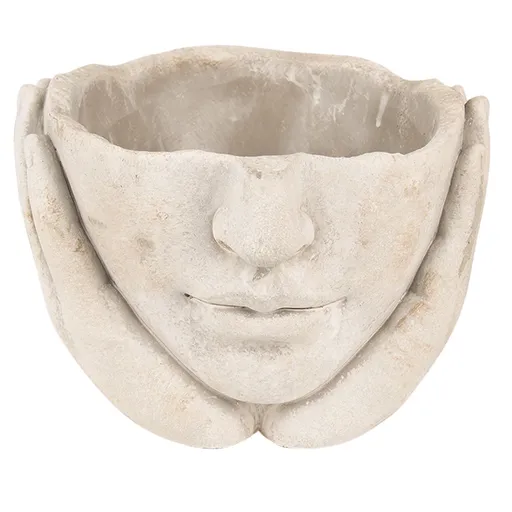 Béžový cementový květináč hlava ženy v dlaních S - 17*17*11 cm 6TE0413S