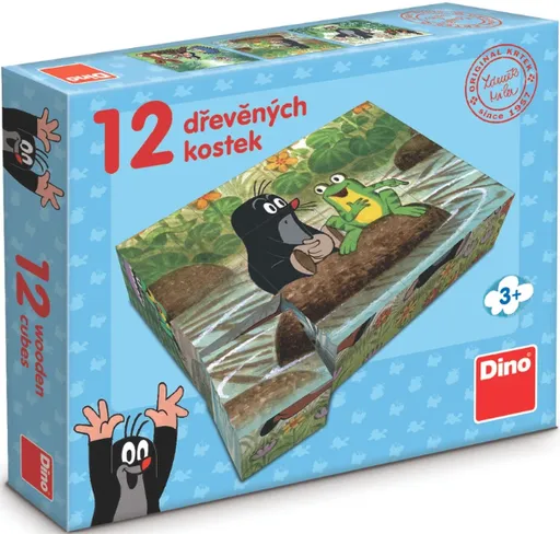 Dřevěné lic. kostky Krtek a zvířátka – 12 kostek