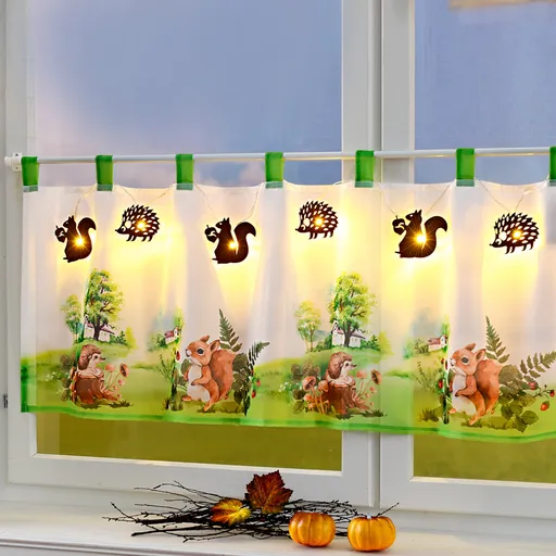 Závěs  Veverka-ježek  se světelným řetězem