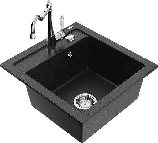 MEXEN/S Vito granitový dřez 1-miska včetně baterie Carla, černá/stříbrná metalik 6503-73-670700-00