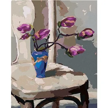 Diamondi - Diamantové malování - MAGNÓLIE VE VÁZE NA ŽIDLI, 40x50 cm, bez rámu a bez vypnutí plátna (606627A)